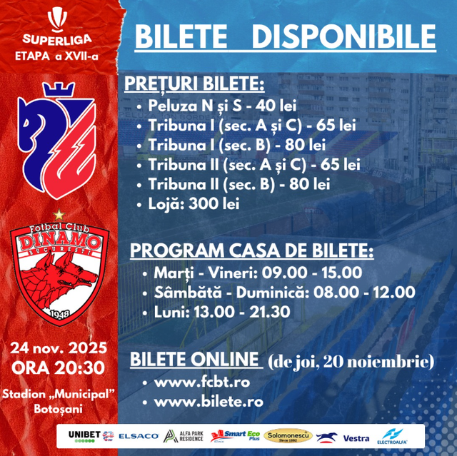 Biletele la FC Botoșani – Dinamo
